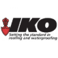 Logo for IKO roofing and waterproofing company in black and red. Text: