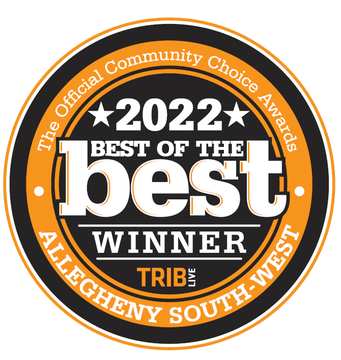 2022 Best of the Best award badge. Black and orange circle with text 