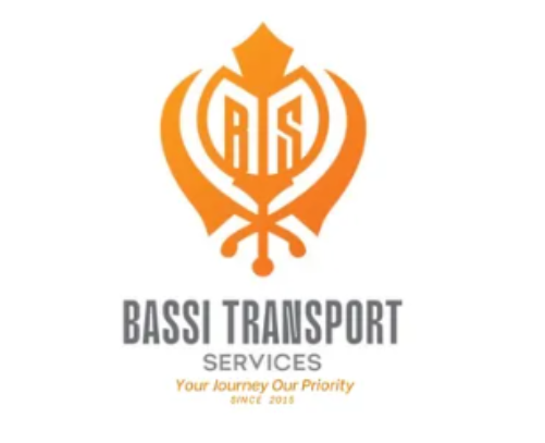 Orange Bassi Transport Services logo with stylized emblem and tagline “Your Journey Our Priority”