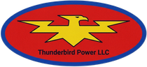 A red oval logo with a blue border featuring a yellow stylized thunderbird and the text "Thunderbird Power LLC."