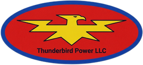 A red oval logo with a blue border featuring a yellow stylized thunderbird and the text "Thunderbird Power LLC."