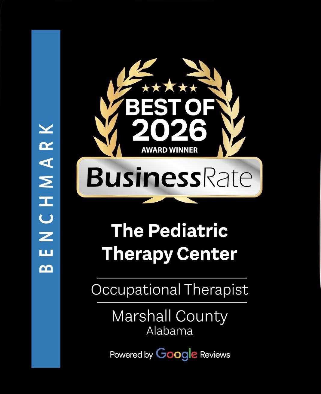 BusinessRate Best of 2026 benchmark badge for The Pediatric Therapy Center in Marshall County, Alabama.
