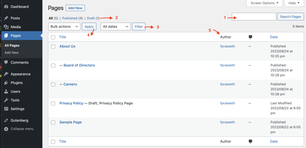 Wordpress Pages