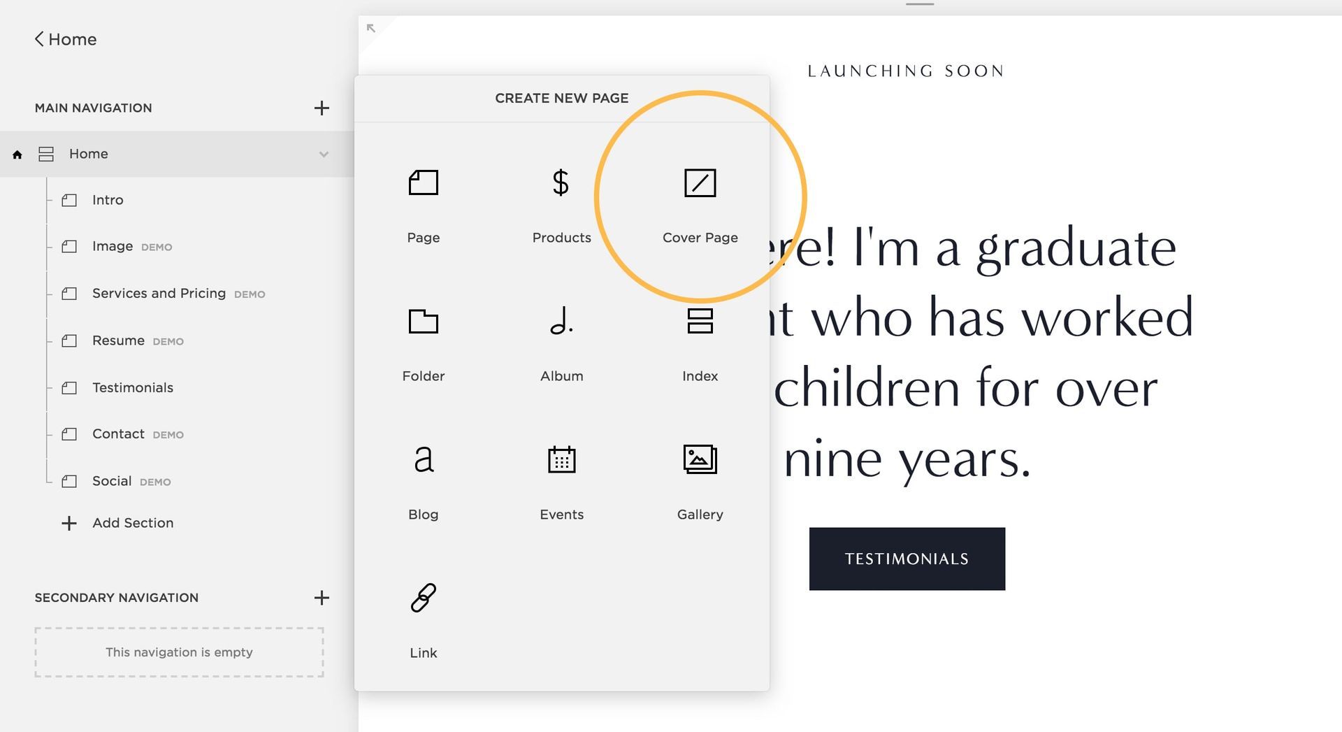 squarespace cover page