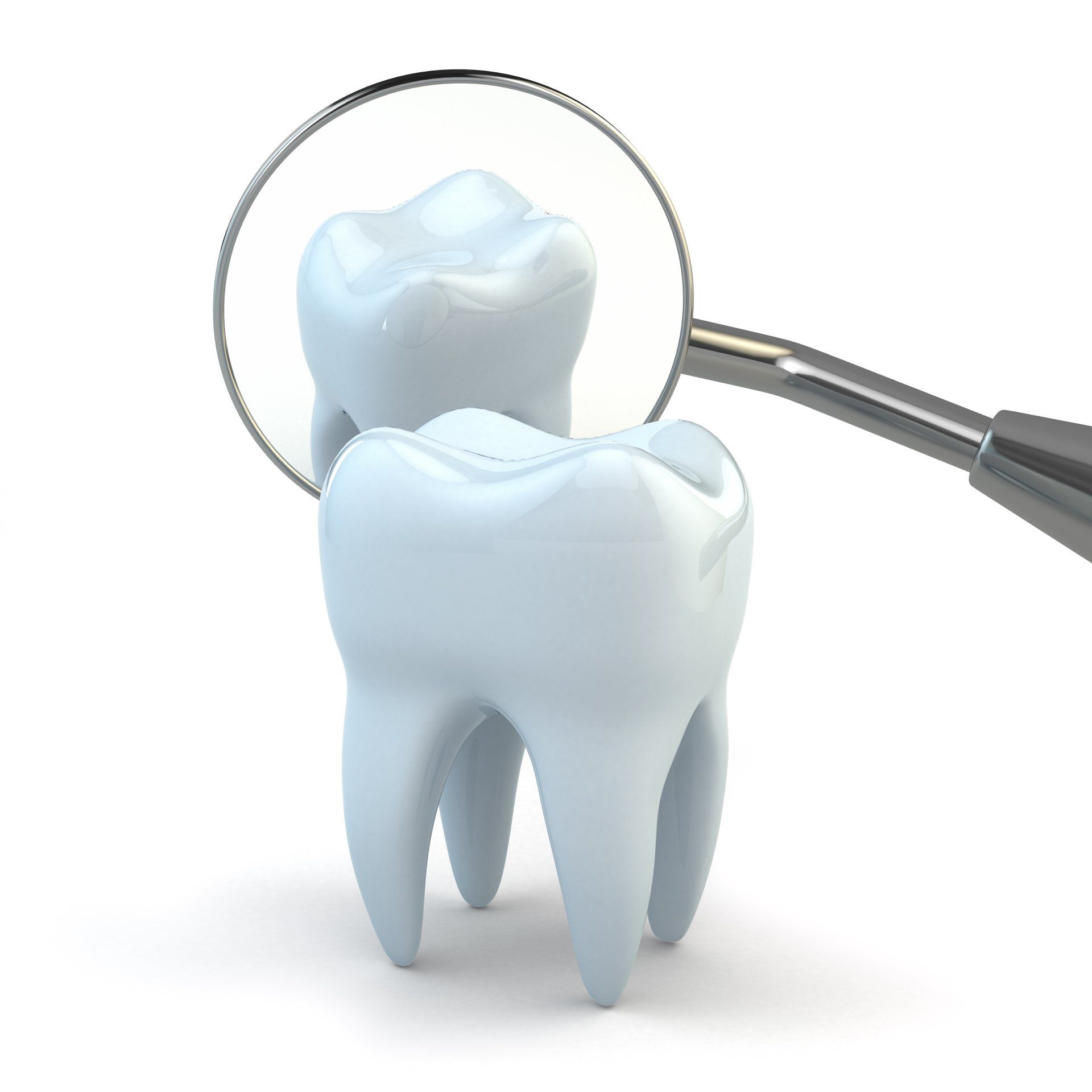 A tooth is being examined by a magnifying glass.