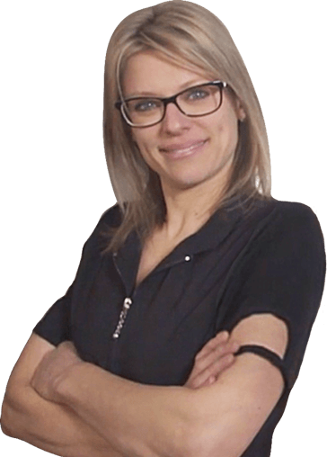 A woman wearing glasses and a black shirt with her arms crossed