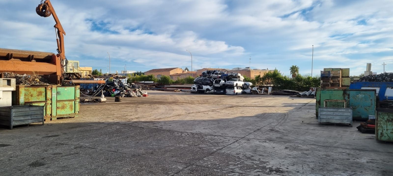 Molti camion sono parcheggiati in un parcheggio.