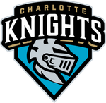 The Charlotte Knights logo featuring a silver knight helmet on a blue shield against a black background.