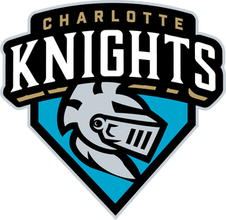 The Charlotte Knights logo featuring a silver knight helmet on a blue shield against a black background.
