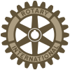 Rotary International logo: a brown gear with the words "ROTARY INTERNATIONAL" and six spokes.
