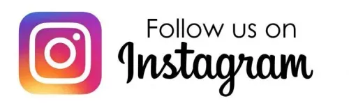 Instagram logo with “Follow us on Instagram” text on a white background