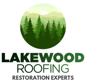 Lakewood Roofing logo with green forest circle and “Restoration Experts” tagline