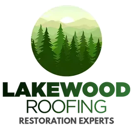Lakewood Roofing logo with green forest and mountains, “Restoration Experts” text