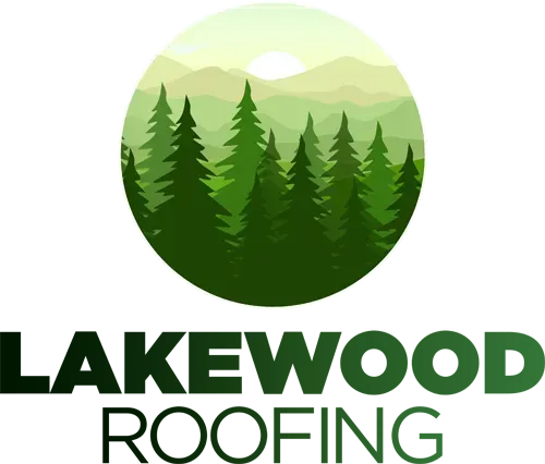 Lakewood Roofing logo with green forest and mountain circle emblem