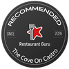 Restaurant Guru “Recommended” badge for The Cove On Castro, with red star and “Since 2026” text