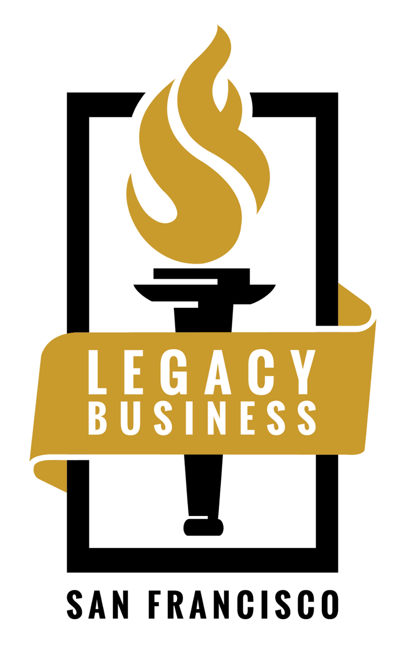 Legacy Business San Francisco logo with gold torch and black bracket design