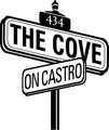 Street sign reading “The Cove” and “On Castro” with 434 above it, in black and white.