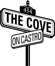 Street sign reading “The Cove” and “On Castro” with 434 above it, in black and white.