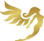 Une silhouette dorée d'une femme avec des ailes sur fond blanc