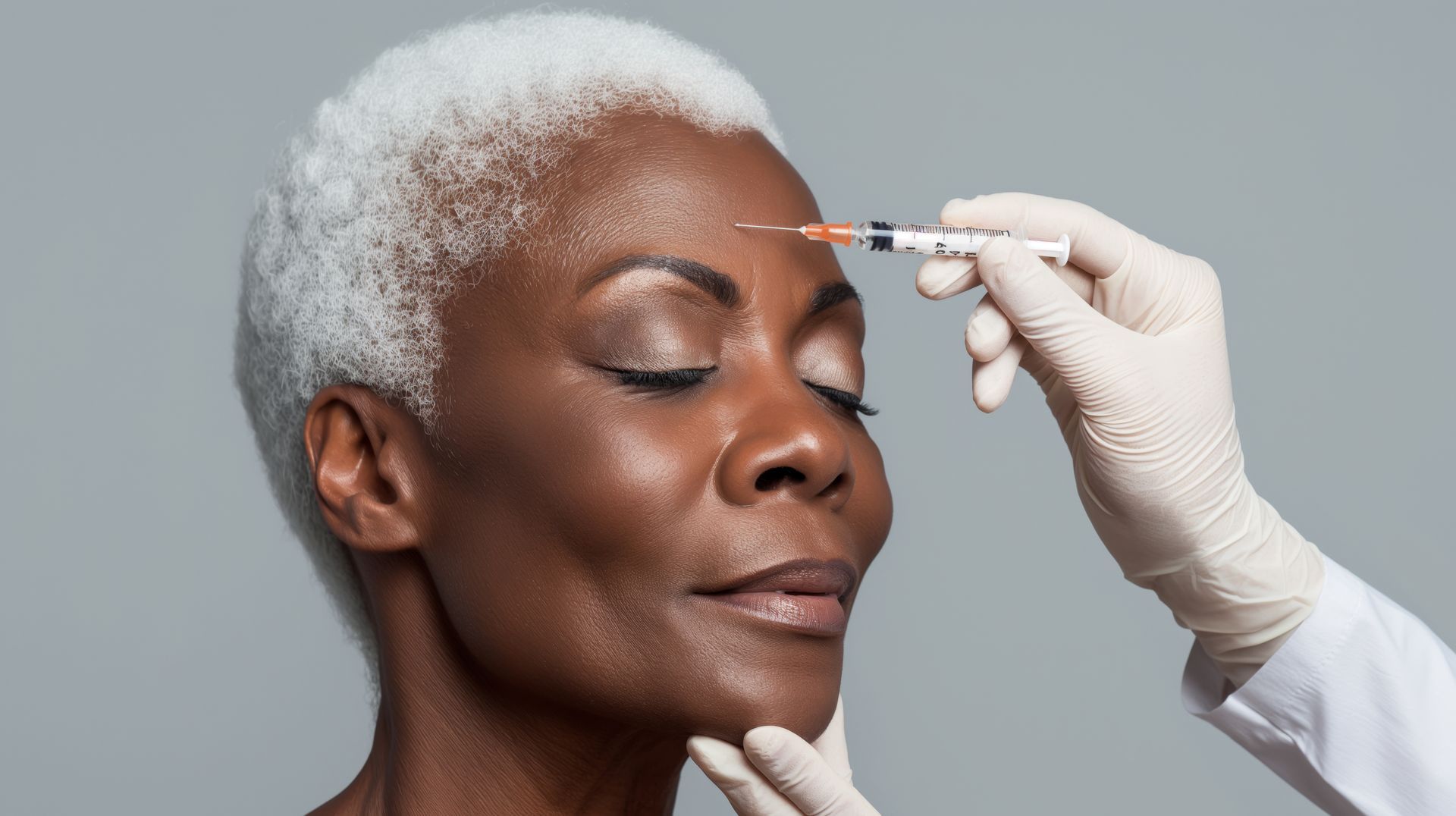 Une femme reçoit une injection de Botox sur le front