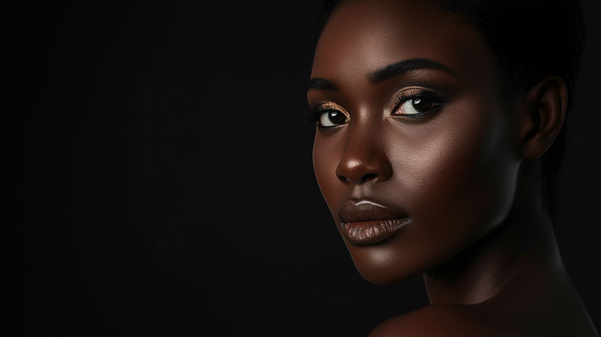 Un gros plan du visage d'une femme sur fond noir.