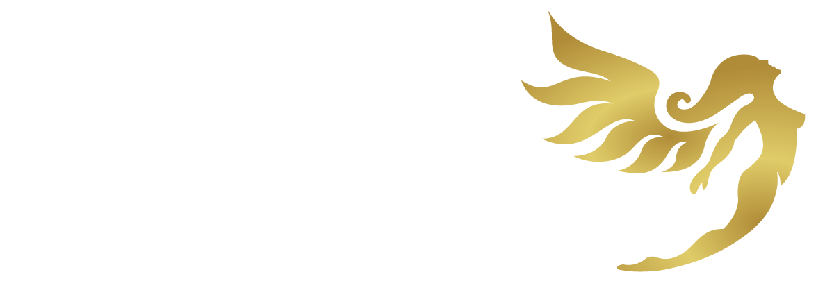 Un ange doré avec des ailes sur fond blanc