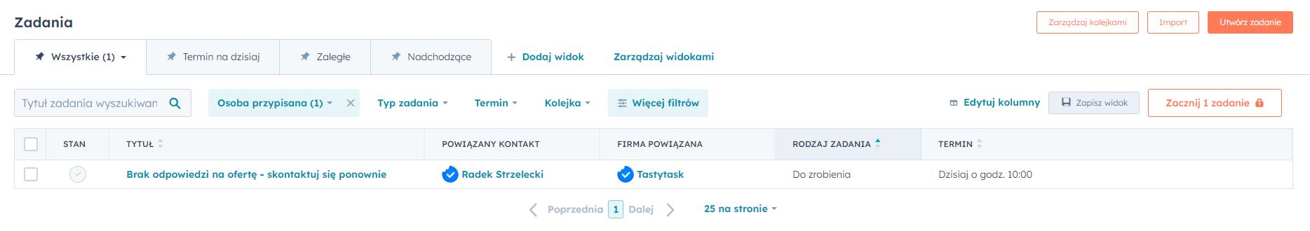 HubSpot - zadania (tasks)