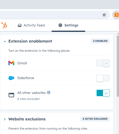 ustawienia wtyczki HubSpot Sales