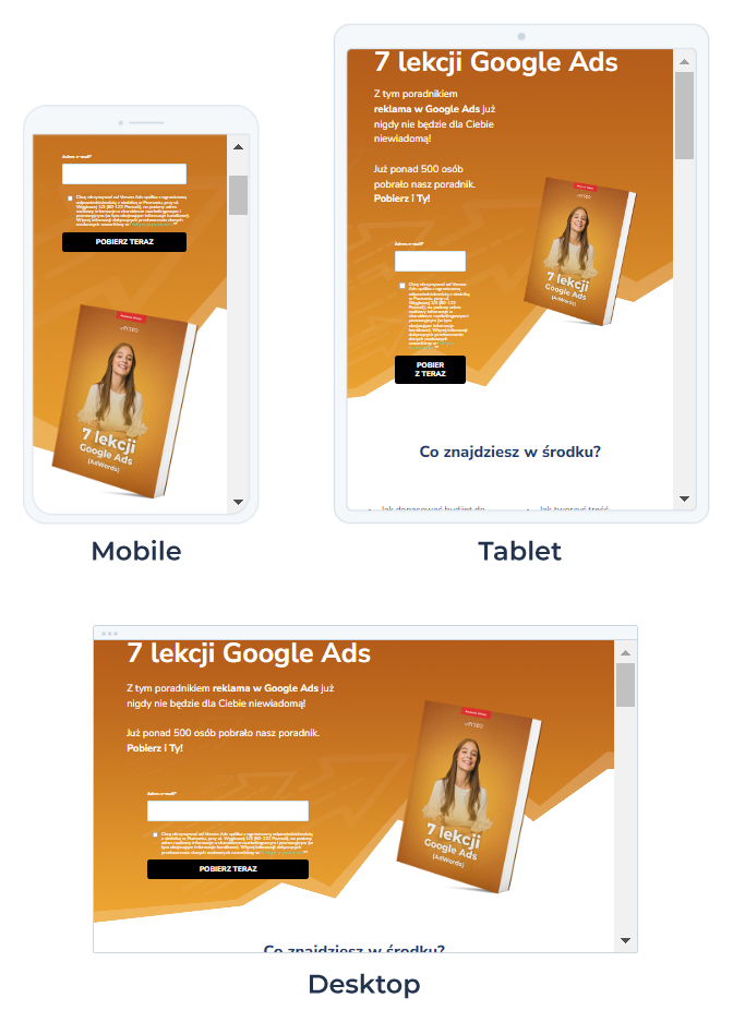 Responsywny podgląd wersji strony HubSpot
