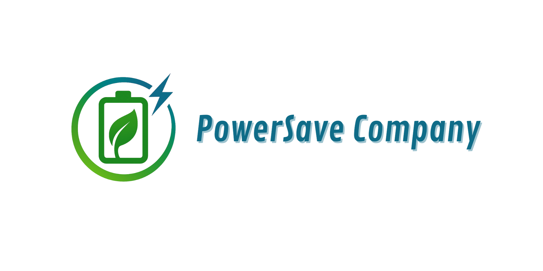 Logo van PowerSave Company met een groene batterij, een blad en een bliksemschicht.