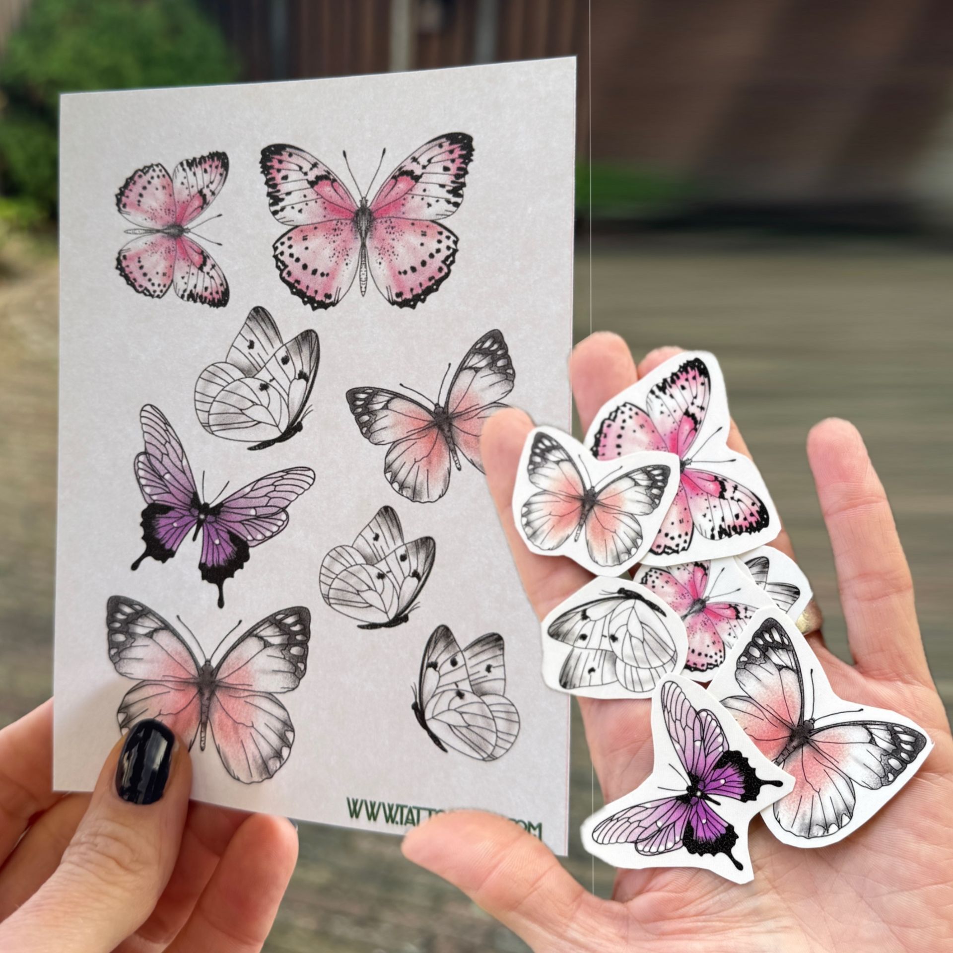 Tijdelijke tattoo set 8 vlinders roze