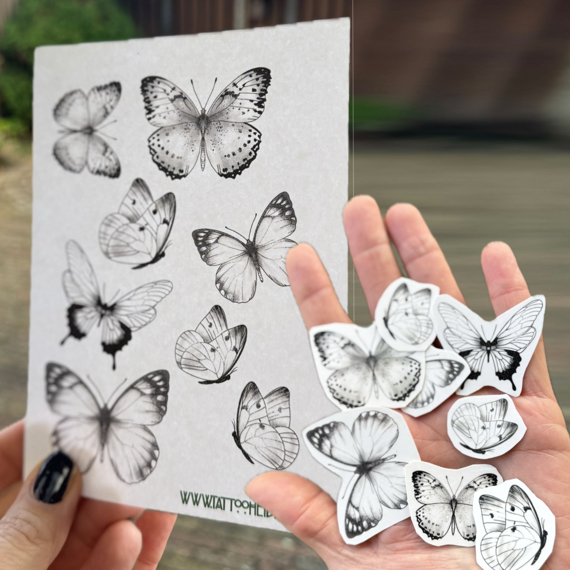 Tijdelijke tattoo set 8 vlinders zwart