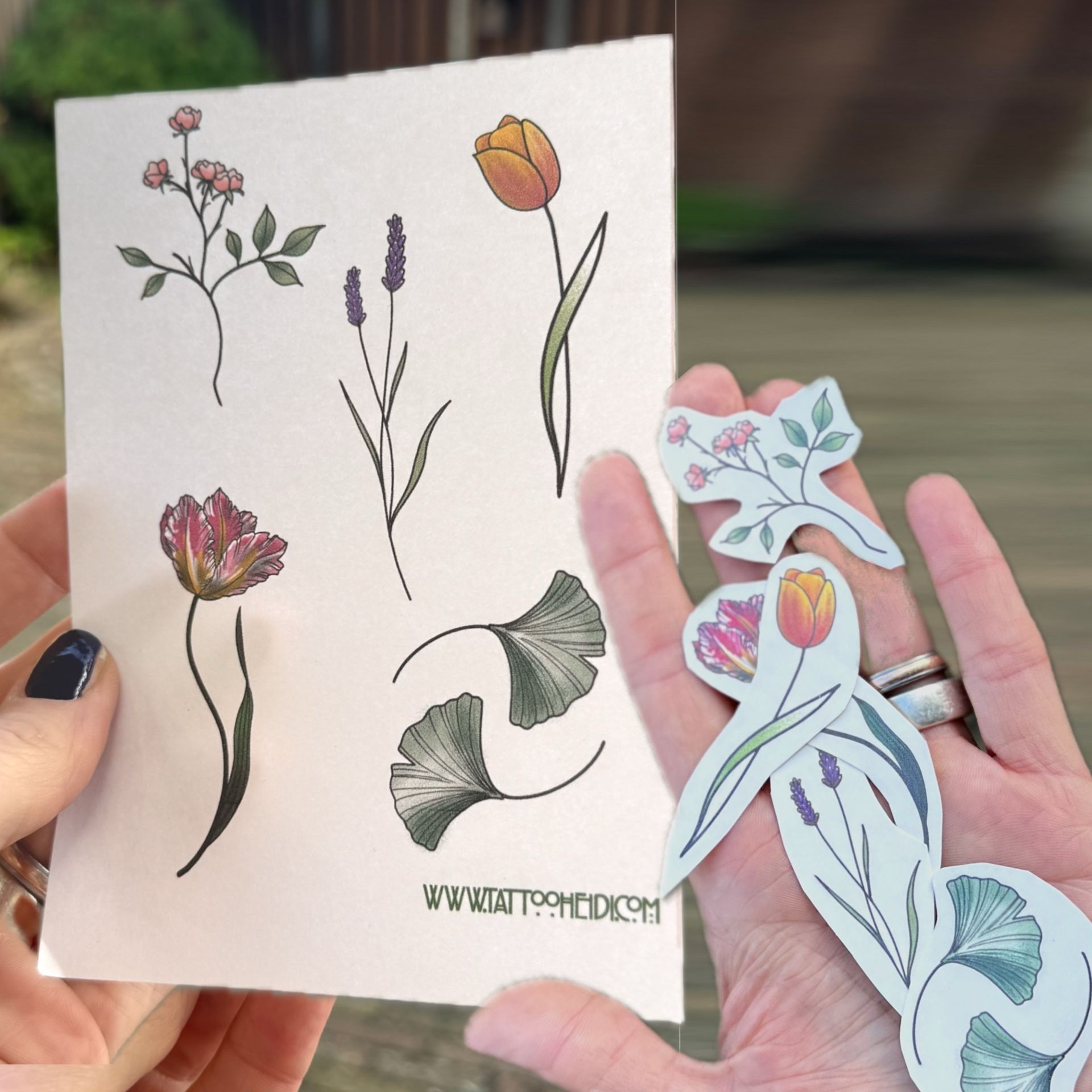 Tijdelijke tattoo set 5 botanische bloemen / planten