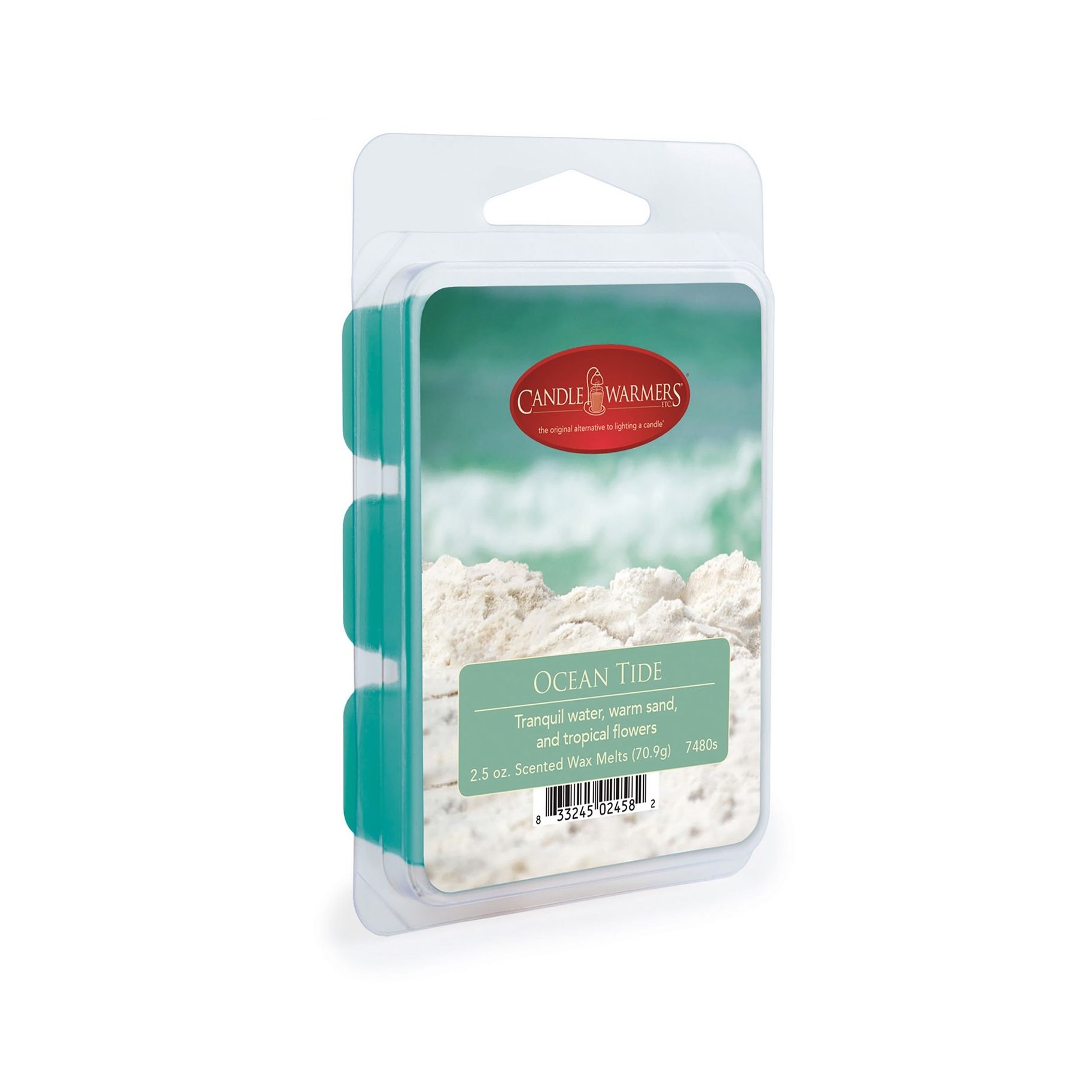 A package of wax melts with a green label that says ocean dip