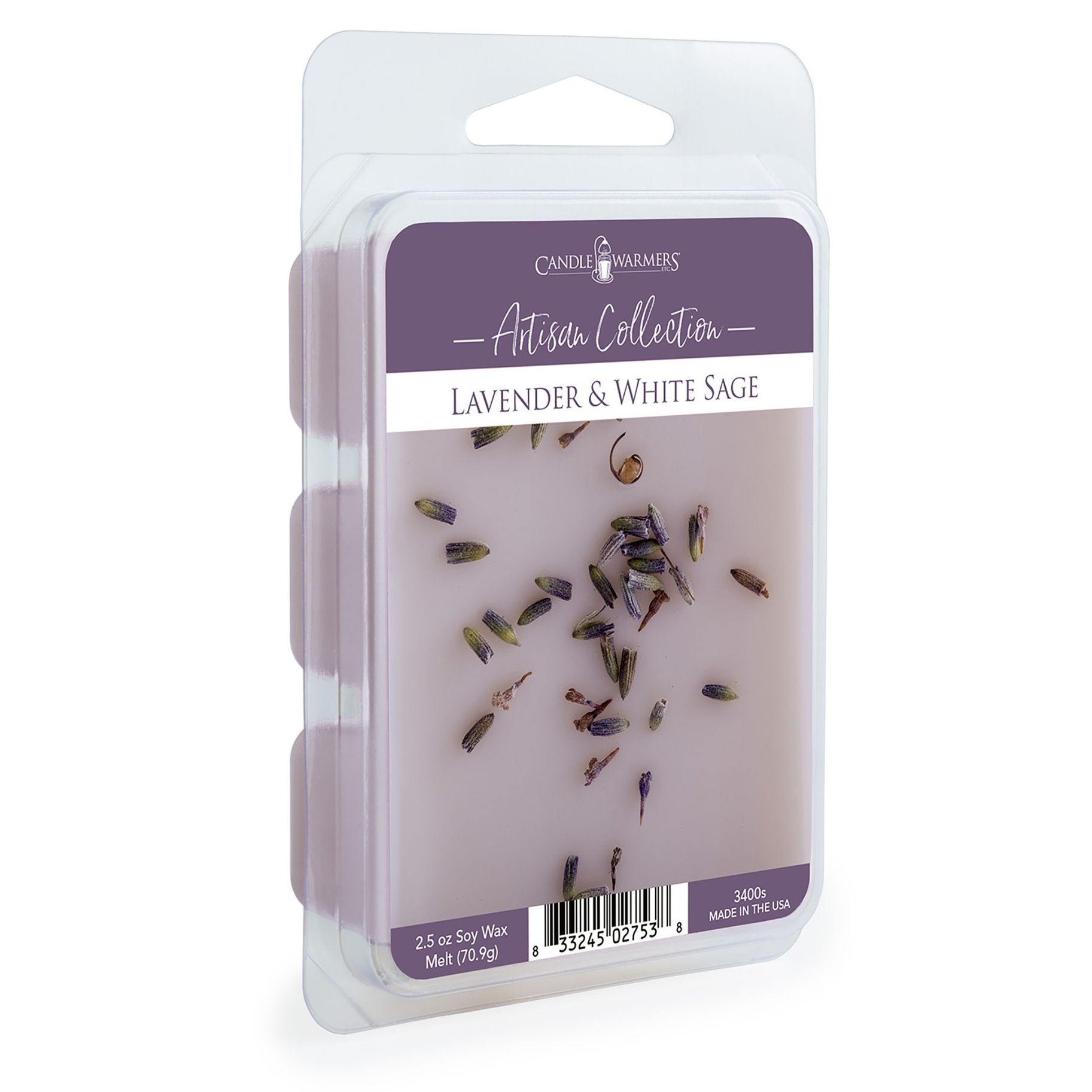 A package of lavender and white sage wax melts