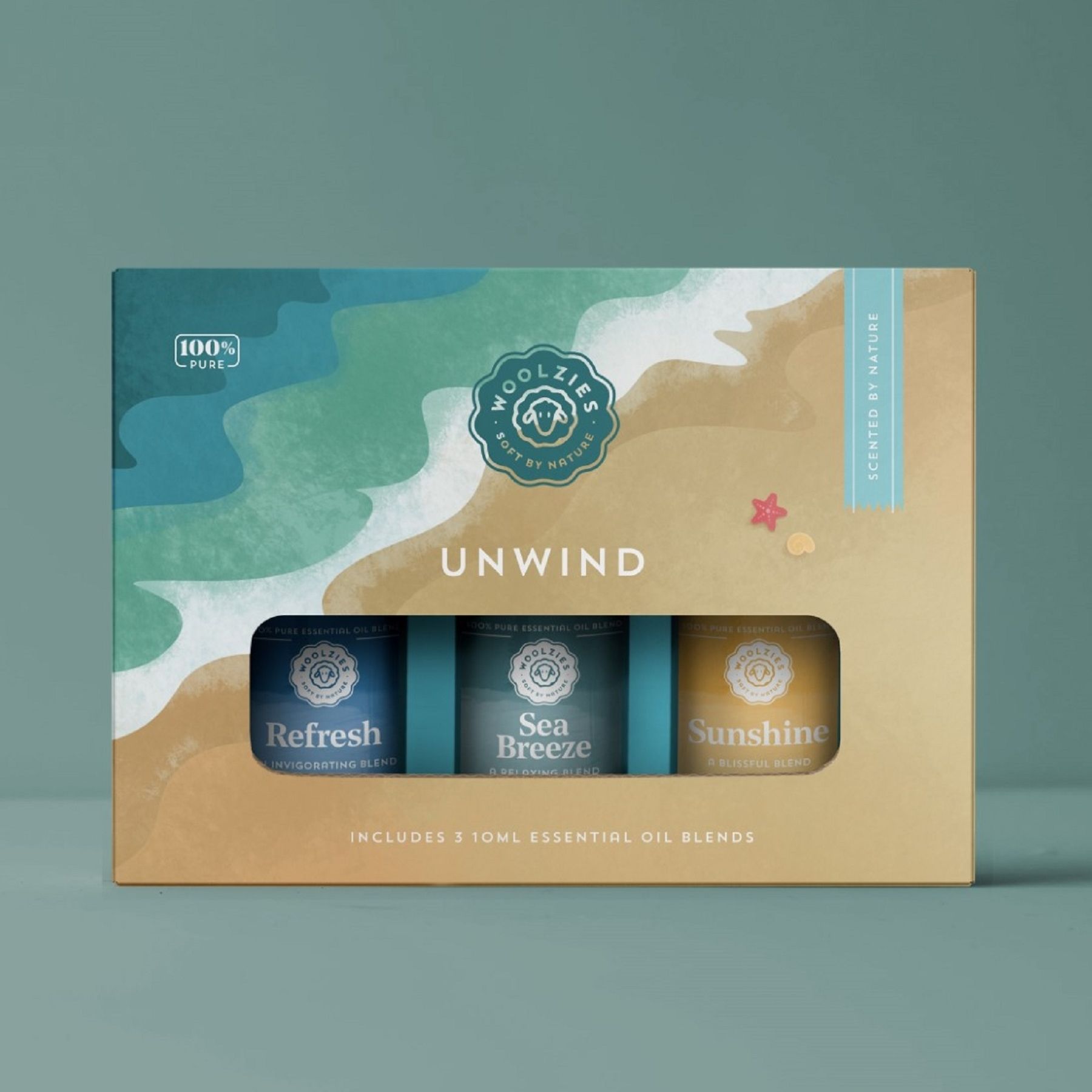 A box with three bottles of essential oils in it.