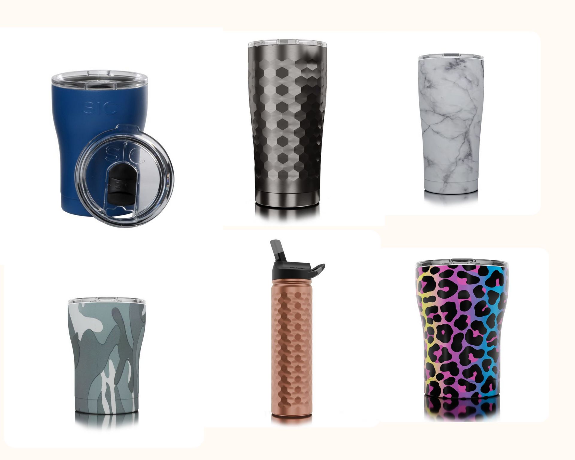 There are many different types of tumblers and water bottles.
