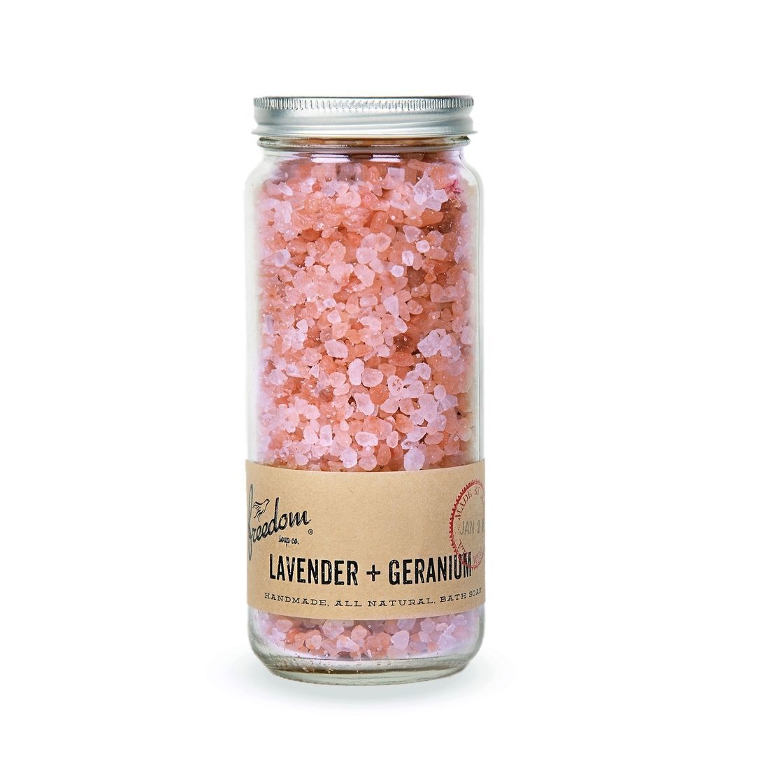 A jar of lavender and geranium bath salts