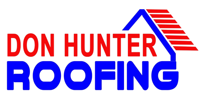 Logo of Don Hunter Roofing in red and blue with a house icon.
