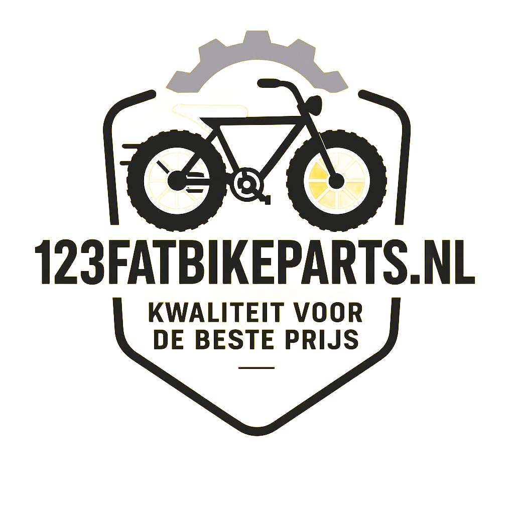123FATBIKEPARTS.NL logo with fat bike, gear, and slogan “Kwaliteit voor de beste prijs”