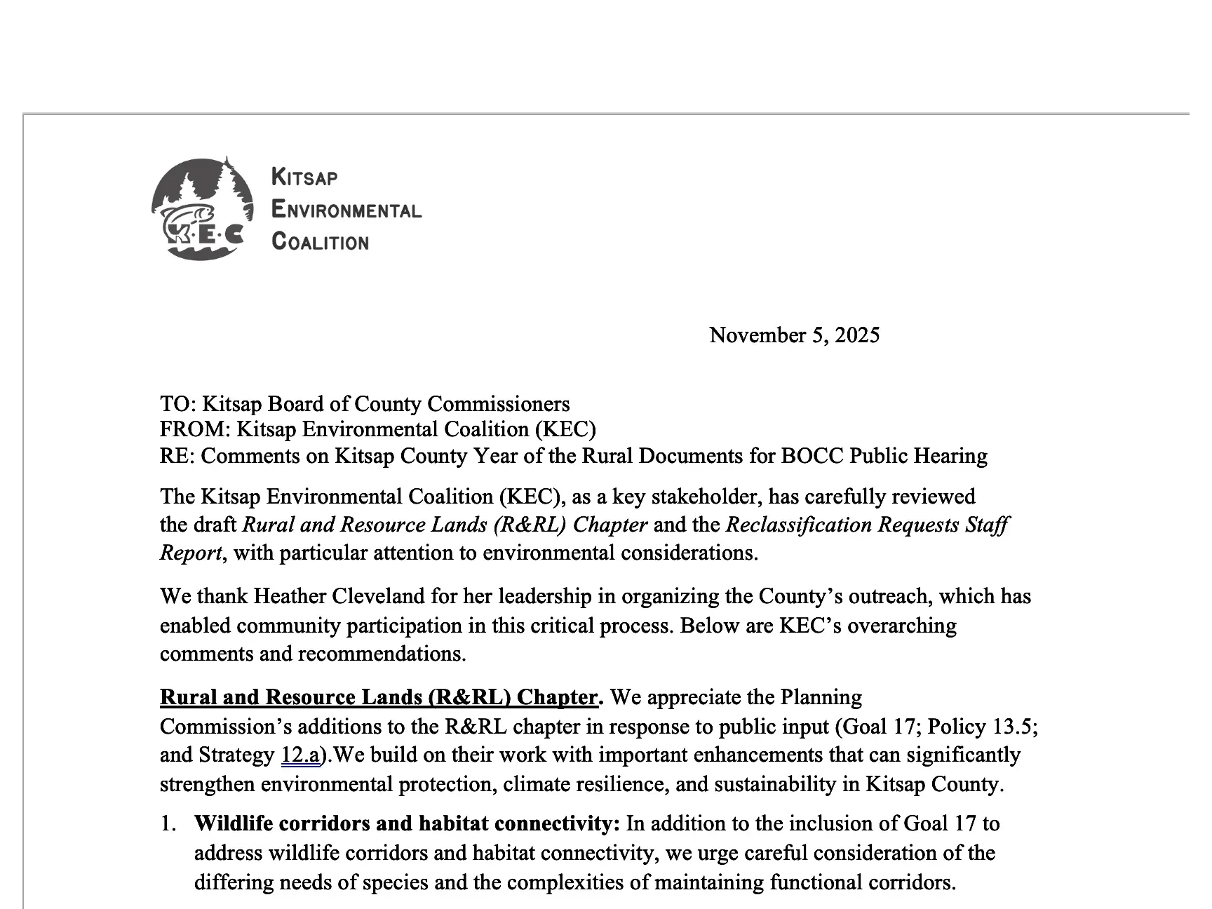 Year of the Rural - KEC letter to Board of Commissioners