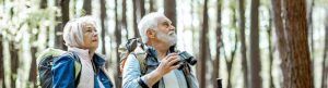 Couple bird watching in forest