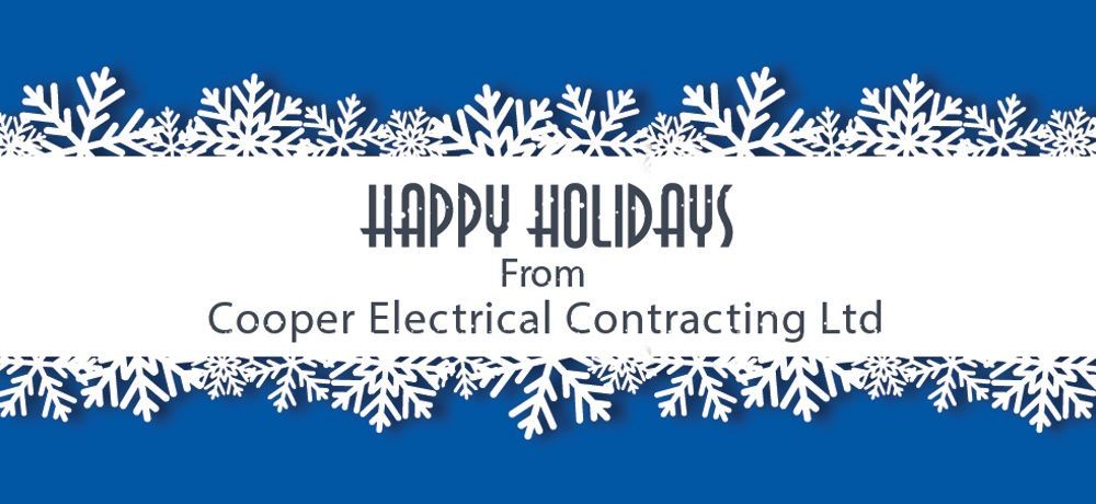 a blue and white banner that says happy holidays from cooper electrical contracting ltd