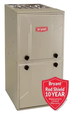 A bryant air conditioner with a red shield 10 year warranty.