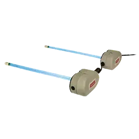 A pair of uv lights sitting next to each other on a white background.