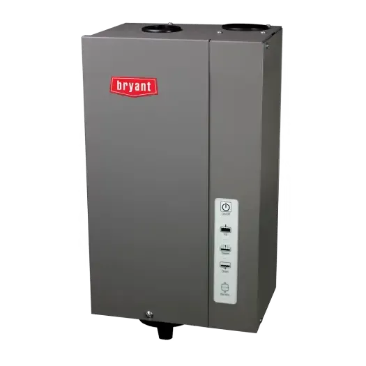 A bryant humidifier is sitting on a white surface.