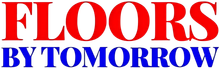 Logo reading &ldquo;FLOORS BY TOMORROW&rdquo; in red and blue text on a white background