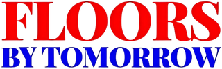 Logo reading &ldquo;FLOORS BY TOMORROW&rdquo; in red and blue text on a white background