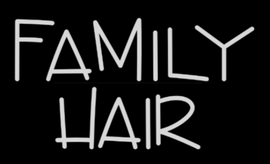 The word Family Hair is written in white on a black background.