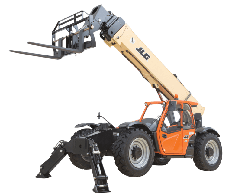 A jlg forklift is sitting on a white background.